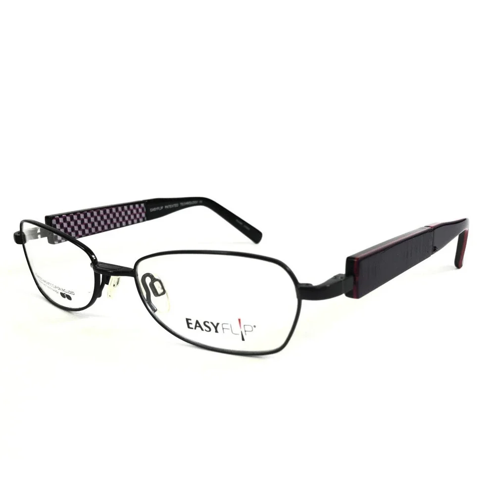 Easyflip Eyeglasses Frames MOD O1075 80 Black Purple with Clip Ons 49-17-135